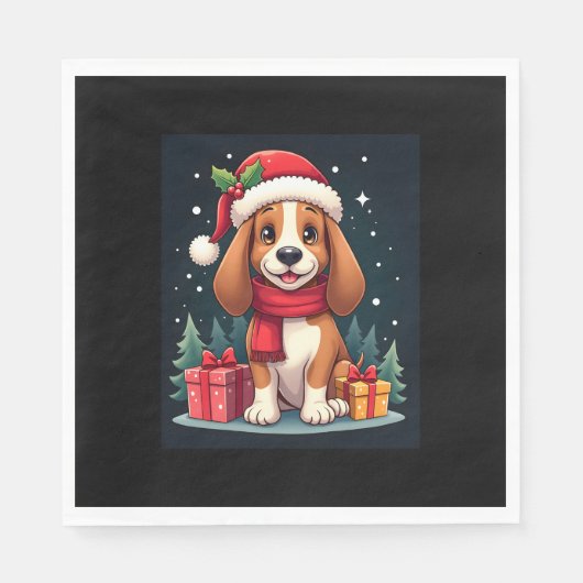 Basset Hound Dog Kerstoutfits Santa Hat Dog X Servet (Voorkant)
