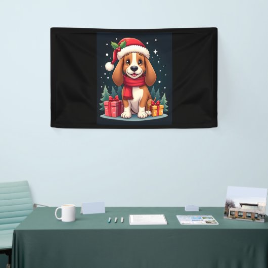 Basset Hound Dog Kerstoutfits Santa Hat Dog X Spandoek (Beurs)