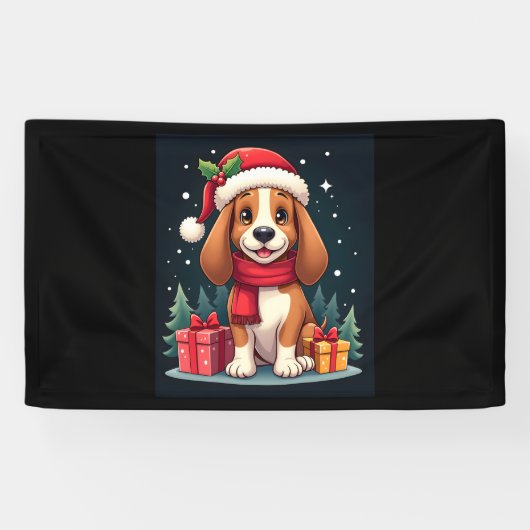 Basset Hound Dog Kerstoutfits Santa Hat Dog X Spandoek (Horizontaal)