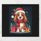 Basset Hound Dog Kerstoutfits Santa Hat Dog X Sparkling Wijnetiket (Enkel label)