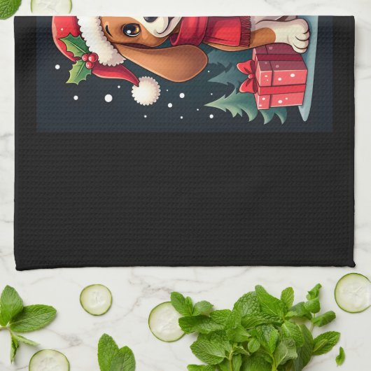 Basset Hound Dog Kerstoutfits Santa Hat Dog X Theedoek (Gevouwen)