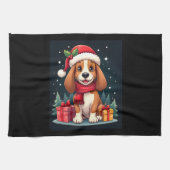 Basset Hound Dog Kerstoutfits Santa Hat Dog X Theedoek (Horizontaal)