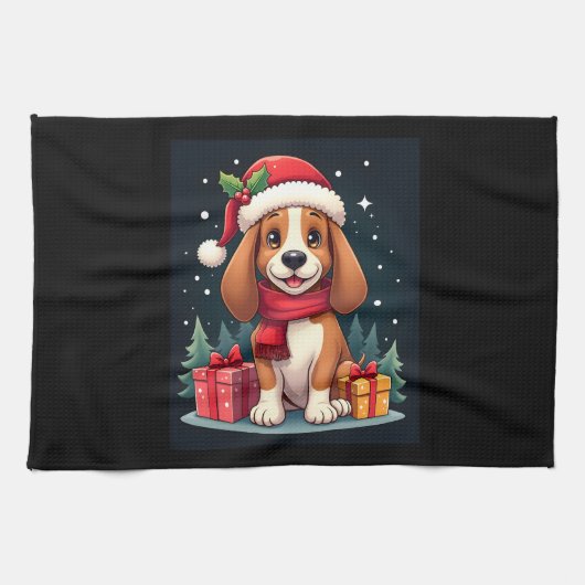 Basset Hound Dog Kerstoutfits Santa Hat Dog X Theedoek (Horizontaal)