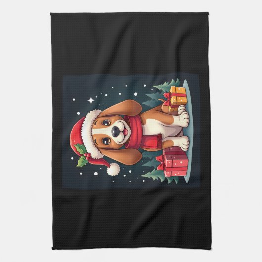 Basset Hound Dog Kerstoutfits Santa Hat Dog X Theedoek (Verticaal)