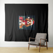 Basset Hound Dog Kerstoutfits Santa Hat Dog X Wandkleed (In Situ (horizontaal))