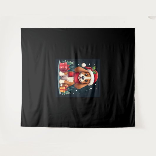 Basset Hound Dog Kerstoutfits Santa Hat Dog X Wandkleed (Voorkant (horizontaal))