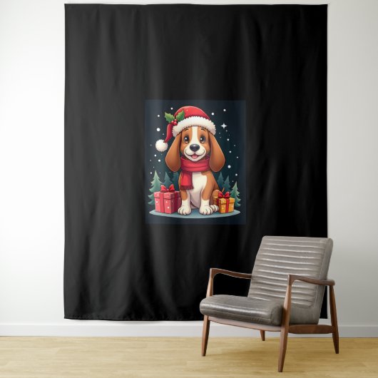 Basset Hound Dog Kerstoutfits Santa Hat Dog X Wandkleed (In situ)
