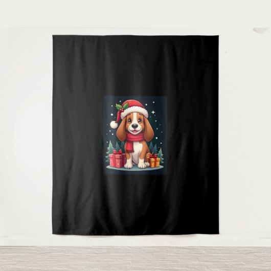 Basset Hound Dog Kerstoutfits Santa Hat Dog X Wandkleed (Voorkant)