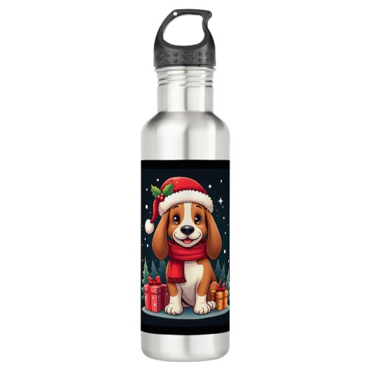 Basset Hound Dog Kerstoutfits Santa Hat Dog X Waterfles (Voorkant)