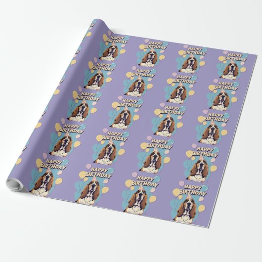 Basset Hound Dog Kleurrijk Cadeaupapier (Uitgerold)