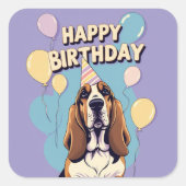 Basset Hound Dog Kleurrijk Vierkante Sticker (Voorkant)