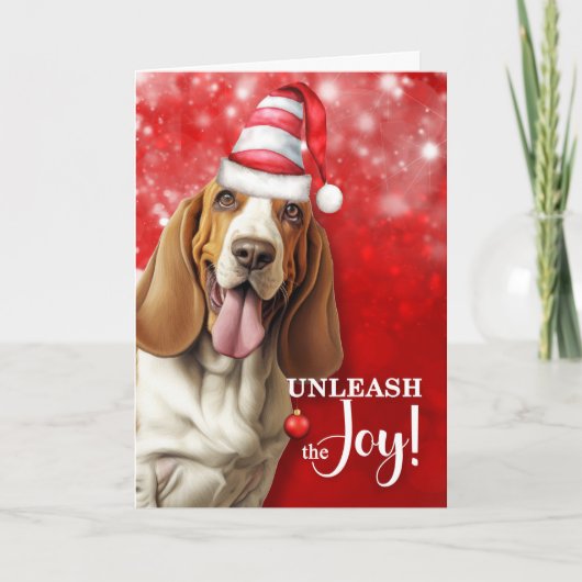 Basset Hound Dog laat de kerstvreugde los Feestdagen Kaart (Voorkant)