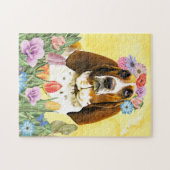 Basset Hound Dog met Flowers Spring Legpuzzel (Horizontaal)