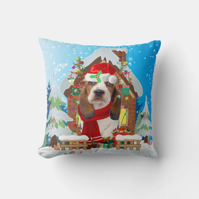Basset Hound dog met kerstcadeaus Kussen (Voorkant)