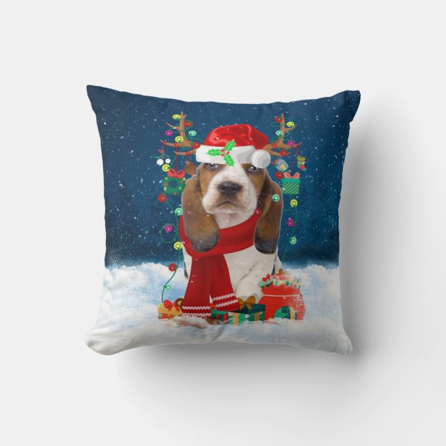 Basset Hound dog met kerstcadeaus Kussen (Voorkant)
