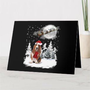 Basset Hound Dog onder Moonlight Snow KerstPa Kaart