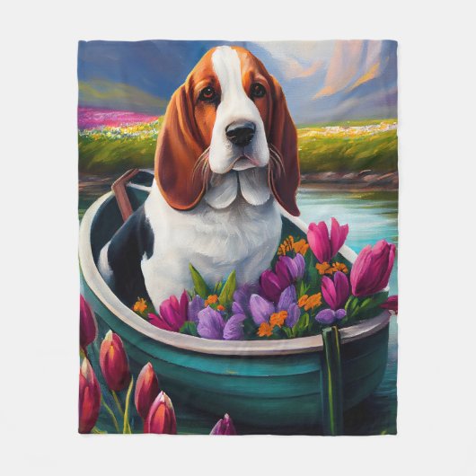 Basset Hound Dog op een peddel: Een Schilderachtig Fleece Deken (Voorkant)