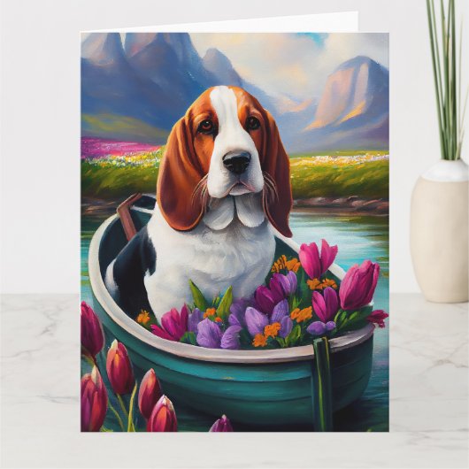 Basset Hound Dog op een peddel: Een Schilderachtig Kaart (Voorkant)