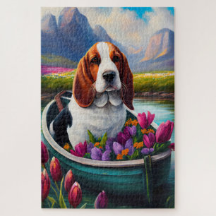 Basset Hound Dog op een peddel: Een Schilderachtig Legpuzzel