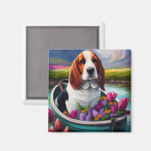 Basset Hound Dog op een peddel: Een Schilderachtig Magneet (Voorkant / Achterkant)