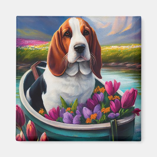 Basset Hound Dog op een peddel: Een Schilderachtig Magneet (Voorkant)