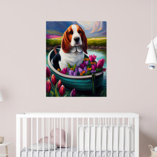 Basset Hound Dog op een peddel: Een Schilderachtig Poster