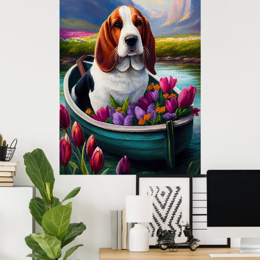 Basset Hound Dog op een peddel: Een Schilderachtig Poster (Thuiskantoor)