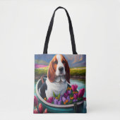 Basset Hound Dog op een peddel: Een Schilderachtig Tote Bag (Voorkant)