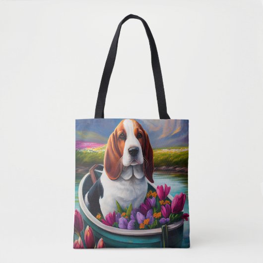Basset Hound Dog op een peddel: Een Schilderachtig Tote Bag