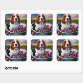 Basset Hound Dog op een peddel: Een Schilderachtig Vierkante Sticker (Vel)