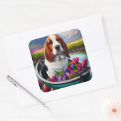 Basset Hound Dog op een peddel: Een Schilderachtig Vierkante Sticker (Envelop)