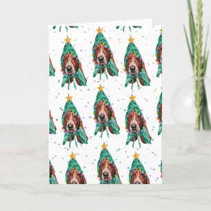 Basset Hound Dog Pattern Christmas Feestdagen Kaart