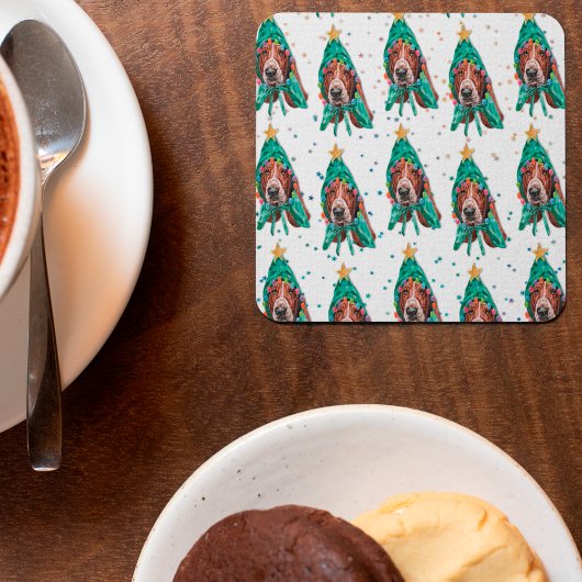 Basset Hound Dog Pattern Christmas Kartonnen Onderzetters