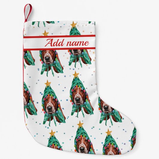 Basset Hound Dog Pattern Christmas Kleine Kerstsok (Voorkant)