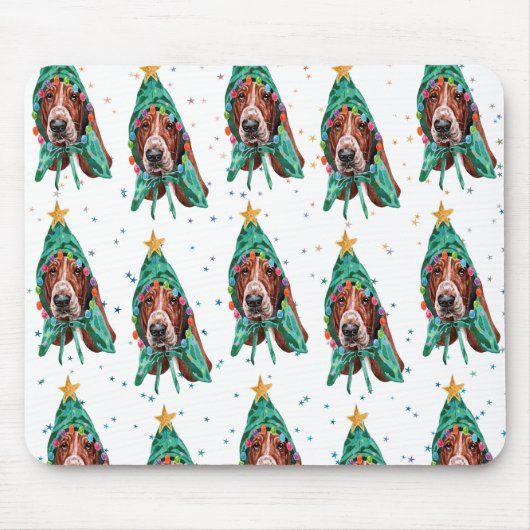 Basset Hound Dog Pattern Christmas Muismat (Voorkant)