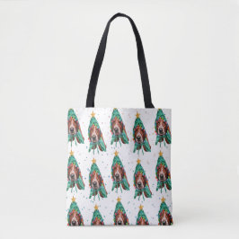 Basset Hound Dog Pattern Christmas Tote Bag
