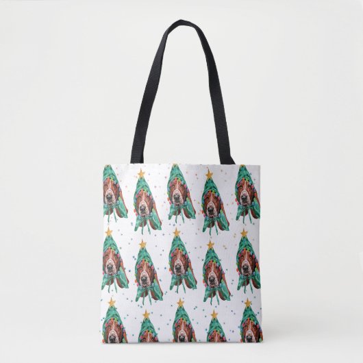 Basset Hound Dog Pattern Christmas Tote Bag (Voorkant)