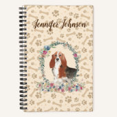 Basset Hound Dog Paw Print & Floral Cute Notitiebo Notitieboek (Voorkant)