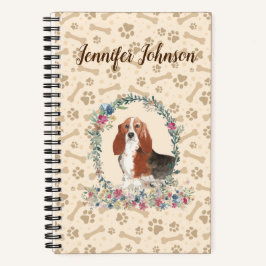 Basset Hound Dog Paw Print & Floral Cute Notitiebo Notitieboek
