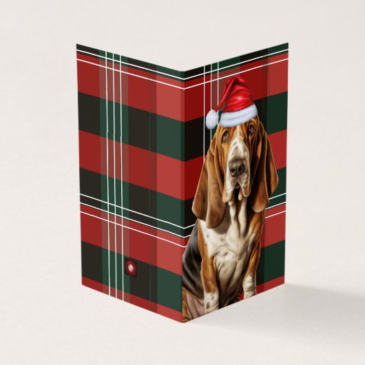 Basset Hound Dog Red en Green Plaid Holiday Kaart (Buitenkant)