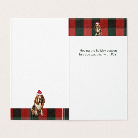 Basset Hound Dog Red en Green Plaid Holiday Kaart (Binnenkant ongevouwen)
