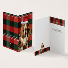 Basset Hound Dog Red en Green Plaid Holiday Kaart