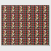 Basset Hound Dog Red en Green Plaid Kerstmis Cadeaupapier (Vlak)