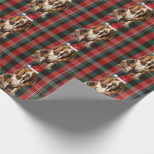 Basset Hound Dog Red en Green Plaid Kerstmis Cadeaupapier (Hoek)