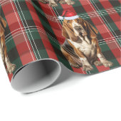 Basset Hound Dog Red en Green Plaid Kerstmis Cadeaupapier (Rol Hoek)