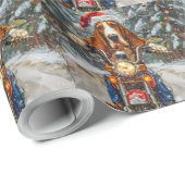 Basset Hound Dog Riding Motorcycle Kerstmis Cadeaupapier (Rol Hoek)