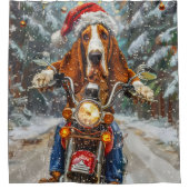 Basset Hound Dog Riding Motorcycle Kerstmis Douchegordijn (Voorkant)