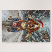 Basset Hound Dog Riding Motorcycle Kerstmis Legpuzzel (Horizontaal)