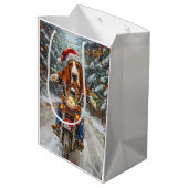 Basset Hound Dog Riding Motorcycle Kerstmis Medium Cadeauzakje (Achterkant Gekanteld)