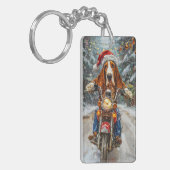 Basset Hound Dog Riding Motorcycle Kerstmis Sleutelhanger (Voorkant Links)